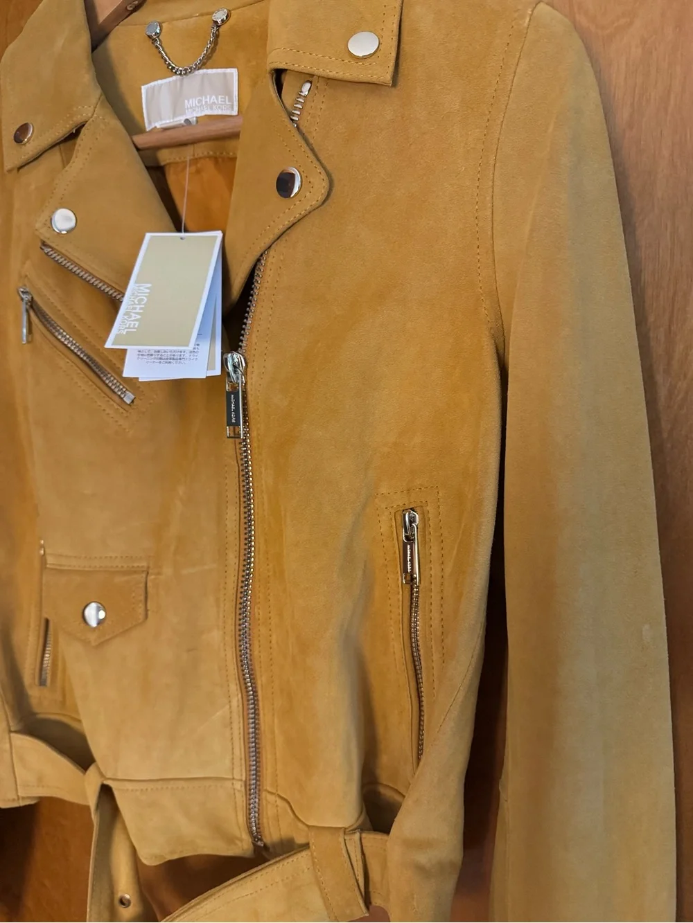 Michael Kors Mustard Suede Moto Jacket with Belt